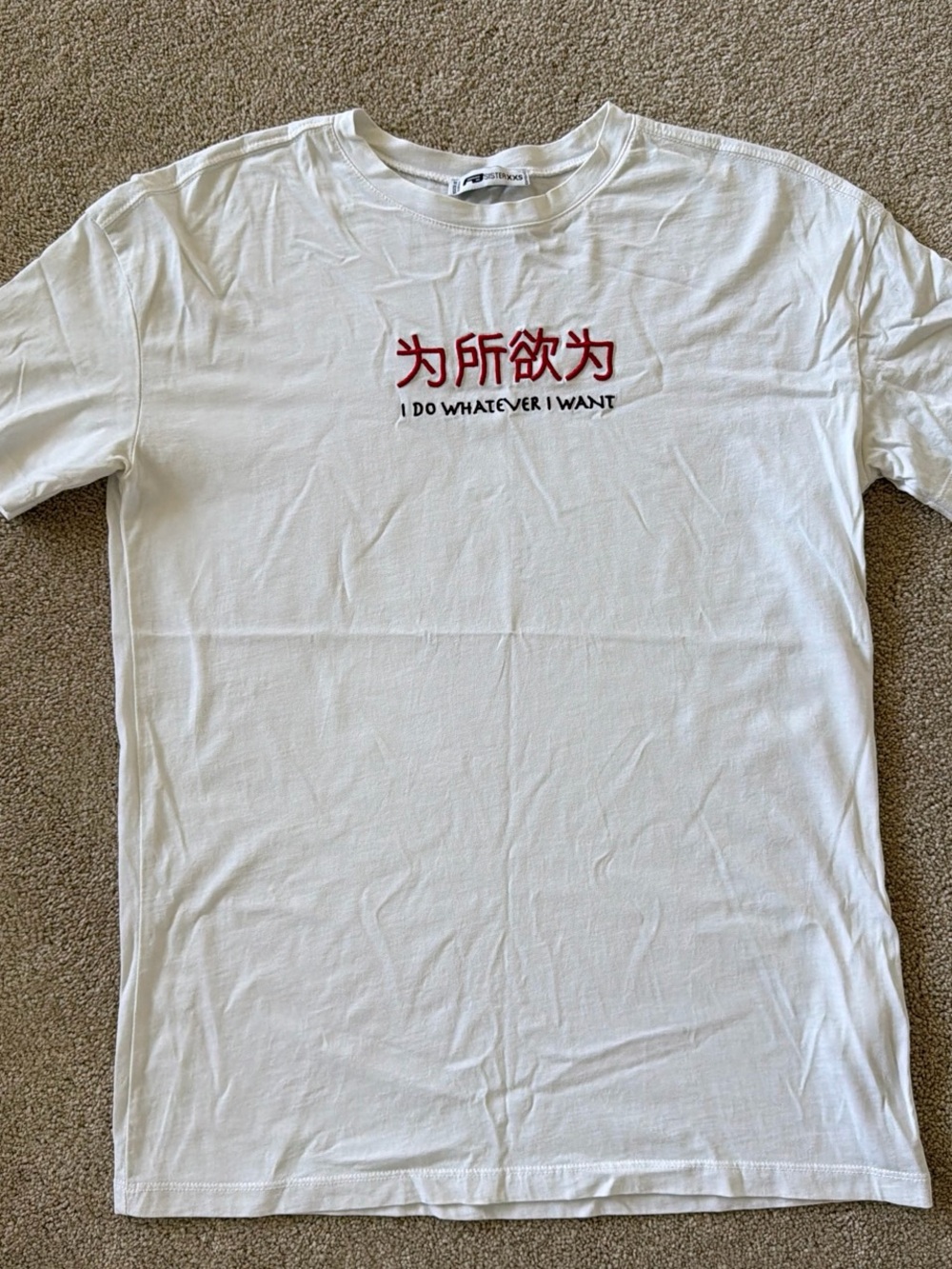 White Graphic Tee with Red & Black Script